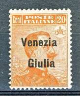 Venezia Giulia 1918-19 SS 2 N. 23 C. 20 Arancio MNH - Venezia Giulia