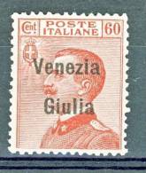 Venezia Giulia 1918-19 SS 2 N. 28 C. 60 Carminio MNG (senza Gomma)- Se MNH Cat € 600 - Venezia Giulia