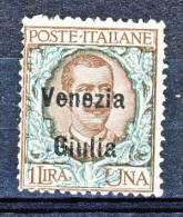 Venezia Giulia 1918-19 SS 2 N. 29 Lire 1 Bruno E Verde MNG (SENZA GOMMA) - Vénétie Julienne