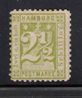 Hamburg MH Scott #23  2 1/2s Numeral, Yellow Green - Reprint? - Hamburg