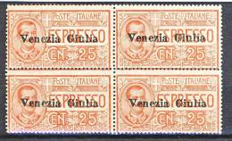 Venezia Giulia 1919 Espresso N. 1 C. 25 Rosso MNH Venduti Singoli Cat. € 600 - Venezia Giuliana