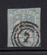 Hamburg Used Scott #9c  1 1/4s Numeral, Blue  Cancel: 3-ring '2' - Reprint? - Hamburg