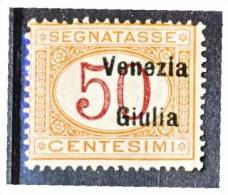 Venezia Giulia 1918 Segnatasse SS 4 N. 6 C. 50 Arancio E Carminio MNH Firmato  Cat. € 800 - Venezia Giuliana