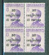 Trento E Trieste 1919 SS 1 N. 9 C. 50 Su C. 50 Violetto QUARTINA MNH - Trentino & Triest