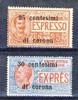 Trento E Trieste 1919 Espressi SS 2  N. 1 - 2 MNH - Trentin & Trieste