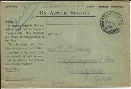 INGLATERRA CC GREEN COVER PRIMERA GUERRA MUNDIAL FIELD POST OFFICE TX CANADIAN DIV TRAIN 1915 - Prima Guerra Mondiale