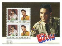 Bloc De 4 Timbres - ELVIS - Saint-Vincent (St. Vincent) Leaders Of The World (4 X 50c) - Chanteurs