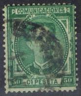 Sello 50 Cts Alfonso XII 1876, Fechador Grande BARCELONA, Num 179 º - Gebraucht