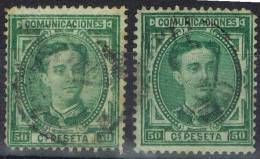 Dos Sellos 50 Cts Alfonso XII 1876, Variedad Color, Num 179 Y 179a º - Oblitérés