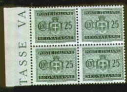 1945 - SEGNATASSE SENZA FASCI - SENZA FILIGRANA - Cent. 25.- - Taxe