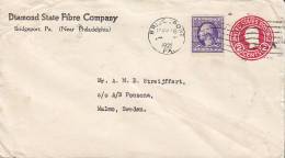 United States Uprated Private Postal Stationery Ganzsache DIAMOND STATE FIBRE CO., BRIDGEPORT 1922 To MALMÖ Sweden - 1921-40