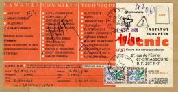 Carte Cours Par Correspondance Technique Commerce Langues Institut Européen Strasbourg France Taxe Calvados - 1960-.... Storia Postale