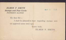 United States Private Postal Stationery Ganzsache ELMER F. SMITH Stamps & Postcards PONTOOSUC (Il.) 1915 (2 Scans) - 1901-20