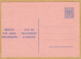 Carte Entier Postal Avis De Changement D´adresse Bericht Van Adresverandering Chiffre Sur Lion Héraldique - Adreswijziging