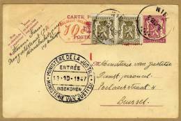 Carte Entier Postal Petit Sceau + Paire 420 + Cachet Niel Brussel Ministère De La Justice Ministerie Van Justitie - Postkarten 1934-1951