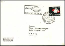 Switzerland 1959, Card Zurich To Seon, Special Postmark - Lettres & Documents