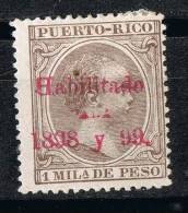 Sello 1 Mils PUERTO RICO, Colonia Española. Habilitado 1898 Y 1899 * - Puerto Rico