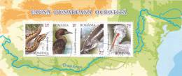 Protected Fauna Of The Danube River,birds Pelican,fish,snake,2010  VFU,CTO, Block, - Romania. - Pellicani