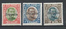 Islande 1931 Poste Aérienne N° 9/11  Neufs * VLH. Surchargé Zeppelin Cote 115 Euros - Luchtpost