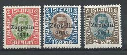 Islande 1931 Poste Aérienne N° 9/11  Neufs * VLH. Surchargé Zeppelin Cote 115 Euros - Luftpost