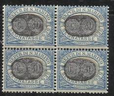 SAN MARINO 1931 SEGNATASSE POSTAGE DUE MASCHERINE SOPRASTAMPATI CENT. 40 SU 30c MNH QUARTINA BLOCK BEN CENTRATA - Timbres-taxe