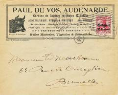846/20 - Lettre Illustrée Boeuf TP Germania AUDENARDE 1915 - Censure GENT - Entete De Vos , Huiles Et Graisses - OC26/37 Territoire Des Etapes