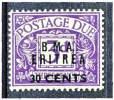 Eritrea Occup. Inglese 1948  Tasse GB Soprastampato  B.M.A. ERITREA, SS 12 N. 4 C. 30 Su P. 3 Violetto MNH  Cat. € 45 - Eritrée