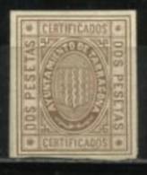 1684-SELLO LOCAL AÑO 1874 AYUNTAMIENTO TARRAGONA NUEVO,PARA  CERTIFICADOS .2 PESETAS.MUY RARO.SPAIN REVENUE,CLASSIC.STEM - Steuermarken