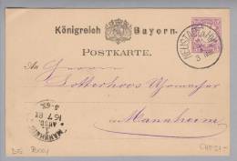 Heimat De Bay Neustadt A.Hdt. 1881-07-16 Ganzsache Nach Mannheim - Interi Postali