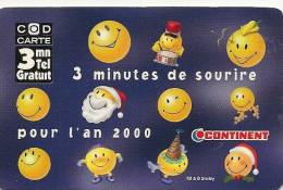 CARTE PREPAYEE-COD CARTE-18/02/2000-CONTINEN T-3 MN DE SOURIRE-TBE-LUXE - Tickets FT