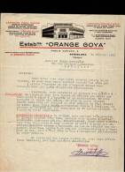 Entête  21/02/1933  -  BARCELONE -  Etablissements "  ORANGE  GOYA  "  Essences Pour Sodas, Limonade - España