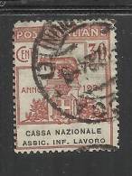 ITALY KINGDOM ITALIA REGNO 1924 PARASTATALI CASSA NAZIONALE ASSICURAZIONI INFORTUNI SUL LAVORO CENT. 30 USED - Franchise