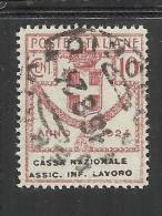 ITALY KINGDOM ITALIA REGNO 1924 PARASTATALI CASSA NAZIONALE ASSICURAZIONE INFORTUNI SUL LAVORO CENT. 10 USED - Portofreiheit