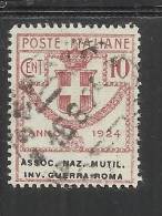 ITALY KINGDOM ITALIA REGNO 1924 PARASTATALI ASSOCIAZIONE NAZIONALE MUTILIATI INVALIDI DI GUERRA ROMA CENT. 10 USED - Franchise