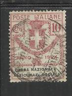 ITALY KINGDOM ITALIA REGNO 1924 PARASTATALI CASSA NAZIONALE ASSICURAZIONI SOCIALI CENT. 10 USED - Portofreiheit