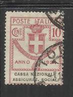 ITALY KINGDOM ITALIA REGNO 1924 PARASTATALI CASSA NAZIONALE ASSICURAZIONI SOCIALI CENT. 10 USED - Franchise