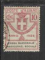 ITALY KINGDOM ITALIA REGNO 1924 PARASTATALI CASSA NAZIONALE ASSICURAZIONI SOCIALI CENT. 10 USED - Franchise