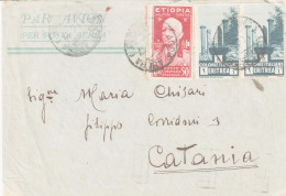 168-Etiopia 50c.+coppia Eritrea 1 Lira-Ex Colonie Italiane-Colonia Italia-MISTA -da Addis Abeba A Rovigo - Aethiopien