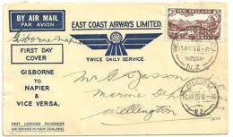 Premier Vol De Gisborne A Napier (ILE DU SUD) ''East Coast Airways Ltd'' Année 1935, Deux Photos Recto-verso - Luchtpost