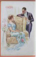 CP Litho Illustrateur Usabal R & K.L. ERKAL N° 318 Couple Femme Fleur Vase Fauteuil Homme Flirt Elegant - Usabal