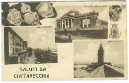 CARTOLINA - CIVITAVECCHIA - TRE SCORCI PANORAMICI   - VIAGGIATA NEL 1912 - TEMPIETTO - VIALE GARIBALDI - MOLO TRAIANO - Civitavecchia