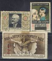 Tres Viñetas FRANCIA, Pro Tuberculose Et Defense Propriete º/* - Used Stamps