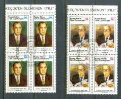 1985 NORTH CYPRUS 1ST DEATH ANNIVERSARY OF DR. FAZIL KUCUK BLOCK OF 4 MNH ** CTO - Neufs