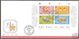 1997 HONG KONG 1997 Year Of The Ox S/S FDC Zodiac Animal - FDC