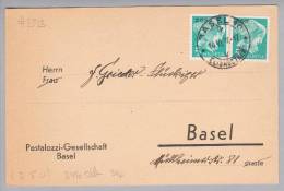 BS Basel 10 Elisabethen 1938-06-14 Portofreiheitskarte Mit 2x Zu#14Az Gr#553 5Rp. 3590 Stk. Pestalozzi-Ges.Basel - Franchigia