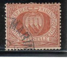 Repubblica Di San Marino - 1892 - 65 C. Bruno Rosso (o) - Gebraucht