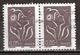 Timbre France Y&T N°3754 X2 (1) Obl. Paire. Marianne De Lamouche, 0.05 € (ITVF). Bistre-noir. Cote 0.30 € - 2004-2008 Marianne De Lamouche