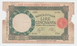 Italian East Africa 50 Lire 1939 "aVG" RARE Banknote P 1b - Italian East Africa