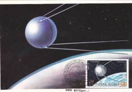 ESPACE, COSMOS, SPUTNIK-1, CM, MAXICARD, CARTES MAXIMUM, 1985, ROMANIA - Russie & URSS