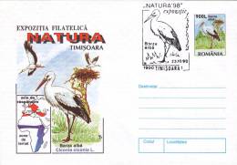 OISEAUX, BIRDS, STORK, CICONIA CICONIA, COVER STATIONERY, ENTIERE POSTAUX, OBLIT CONC, 1998, ROMANIA - Marine Web-footed Birds